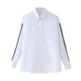 thumbnail image 2 of Camisa de popelina de rayas laterales blancas versátil de moda para mujer de HH TRAF, camisa informal elegante de manga larga con solapa y botonadura sencilla, 2 of 4
