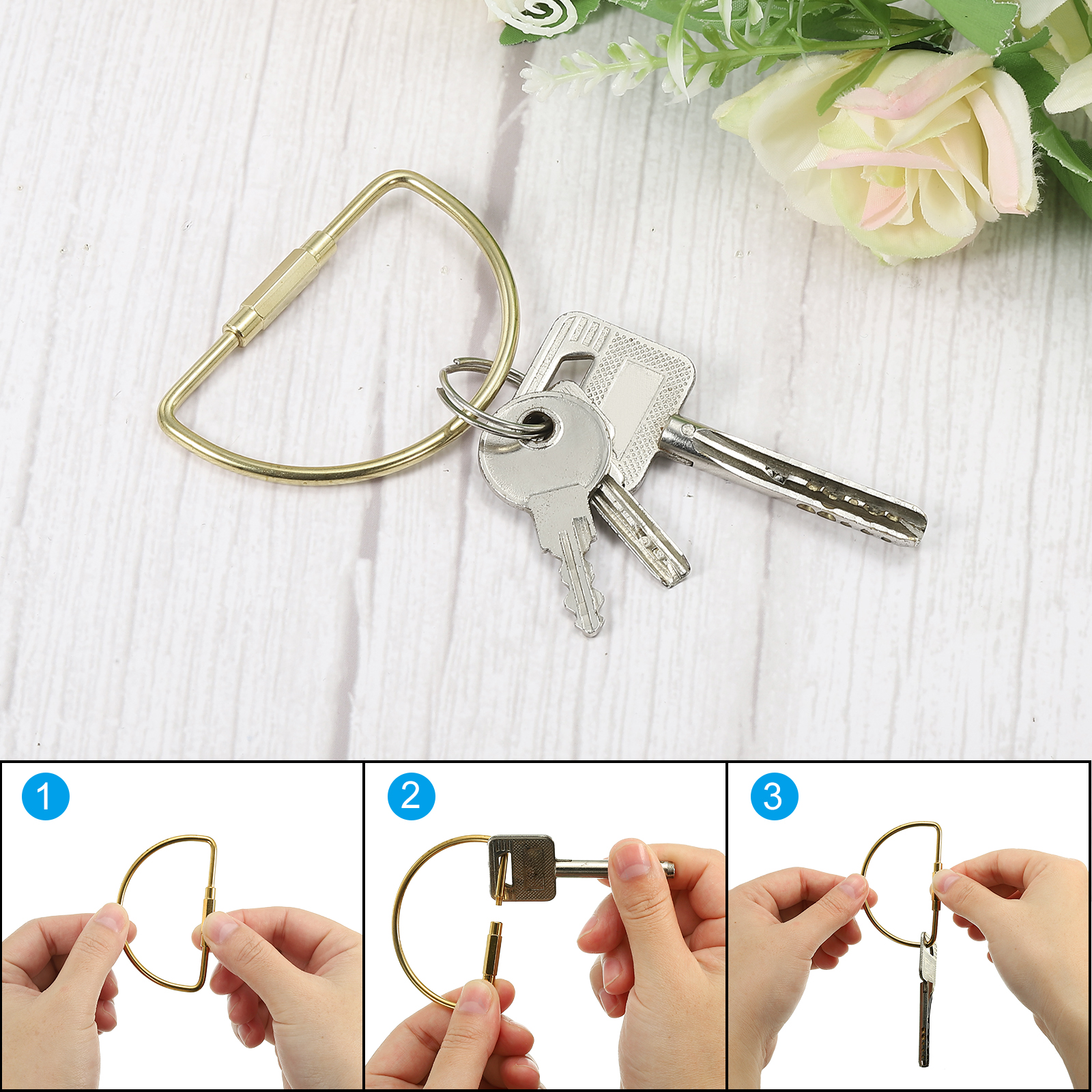Uxcell Brass Key Ring, Screw Lock Semicircle Shape Keychain, 2pcs