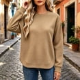 thumbnail image 6 of Women's Waffle Knit Sweatshirt Crew Neck Long Sleeve Drop Shoulder Casual Pullover Top, 6 of 7