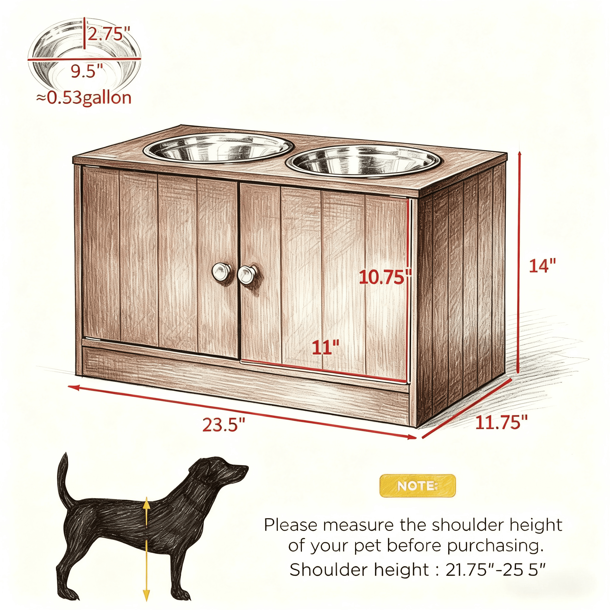Elevated Dog Bowls with Storage Cabinet, Raised Pet Feeder Stand with Magnetic Doors, Dishwasher-Safe Stainless Steel Bowls for Large Dogs