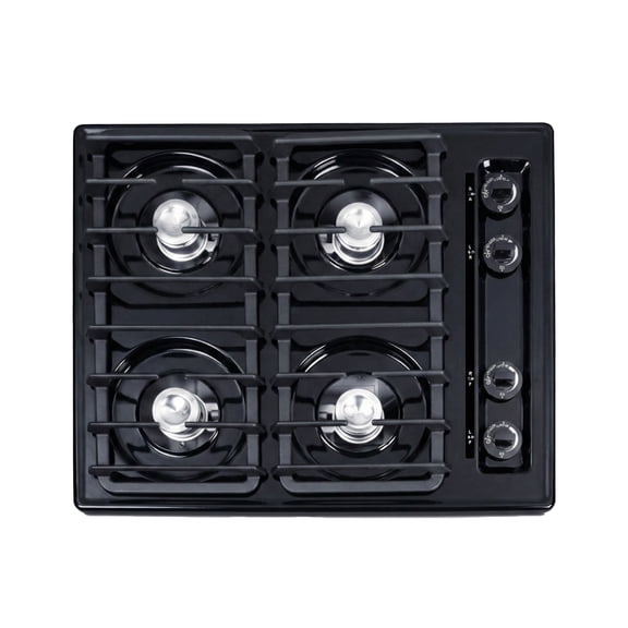 Summit 24 Inch Gas Cooktop, 4 Burners, Battery Start, 115V-3, Black - TNL03IP