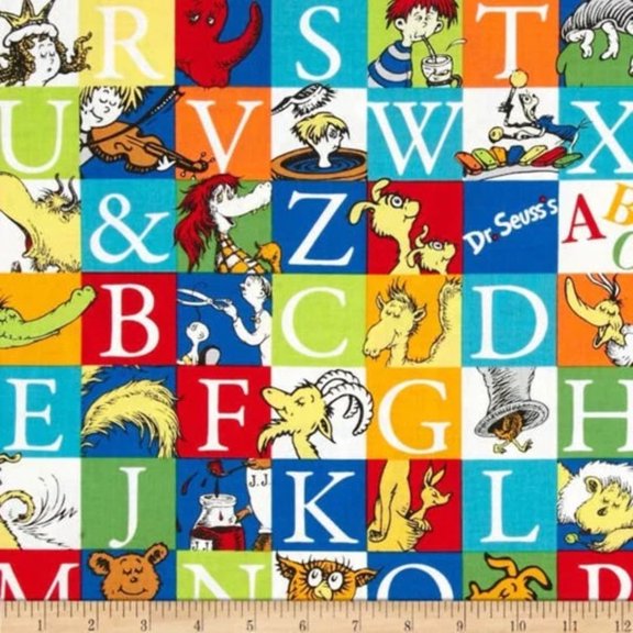 Handmade Valance, Curtain Panel, or Pillow Cover Dr. Seuss Blocked