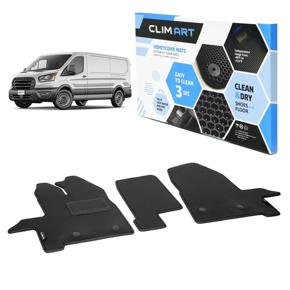 CLIM ART All-Weather Car Floor Mats Compatible with Ford Transit 2015-2021, Custom-Fit Heavy-Duty Floor Liners for Cars & SUVs, Car Accessories for Men & Women, Black - FL011315235