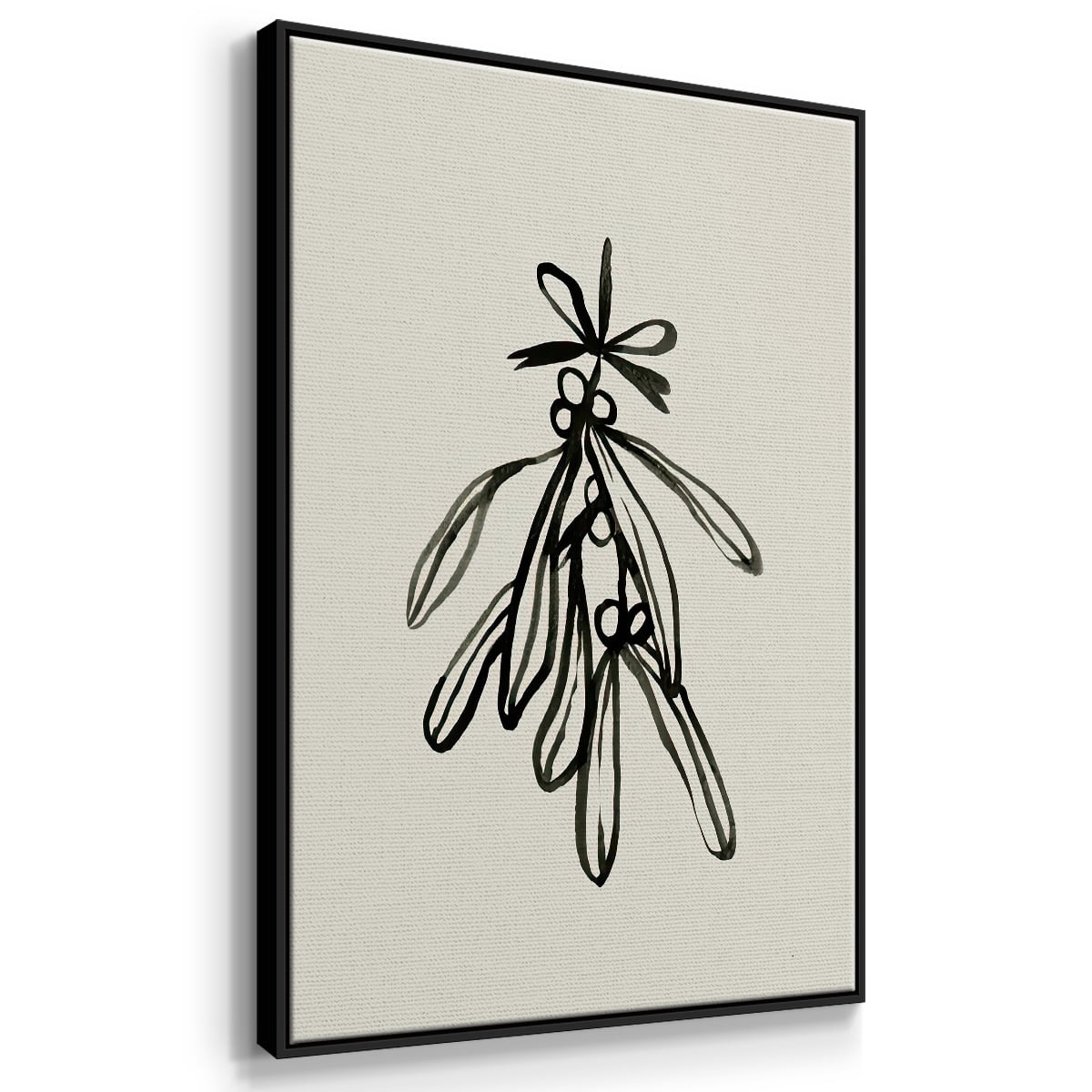 Mistletoe Sketch with Bows II - Framed Gallery Wrapped Holiday Canvas - 17 x 25 - Black Frame