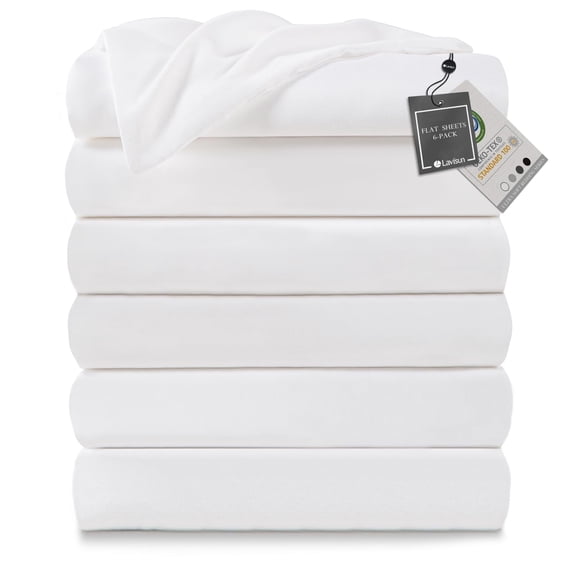 Twin flat sheets only 6 pack, brushed microfiber bedding, breathable cooling for hotel massage hospital home dorm bulk sheets, white