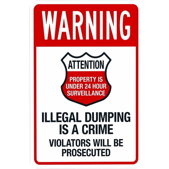 Warning Property Under 24 Hour Surveillance Illegal Dumping Sign - 8"x12", Security Metal Decor for Business, Office, Street, Home