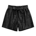 thumbnail image 5 of cocolona Womens Summer Casual Satin Beach Shorts Solid Color Elastic Waist Bow Wide Leg Vacation Lounge Shorts with Pockets, 5 of 5
