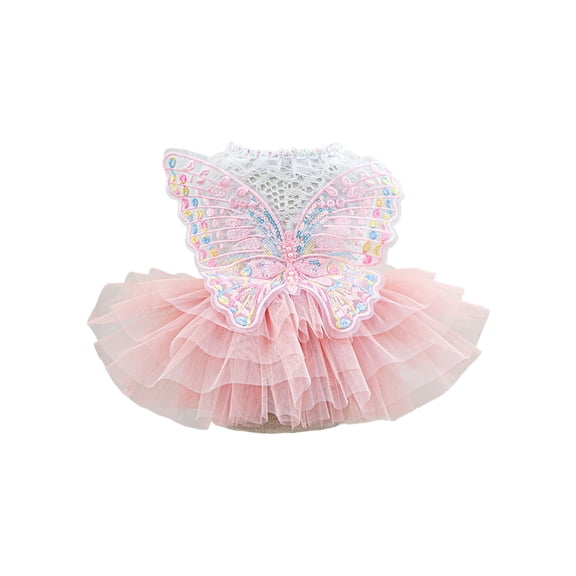 Butterfly Dog Dress with Tutu Puppy Dress for Small Dogs Pet Holiday Cat Outfit for Halloween Birthday Wedding Pink