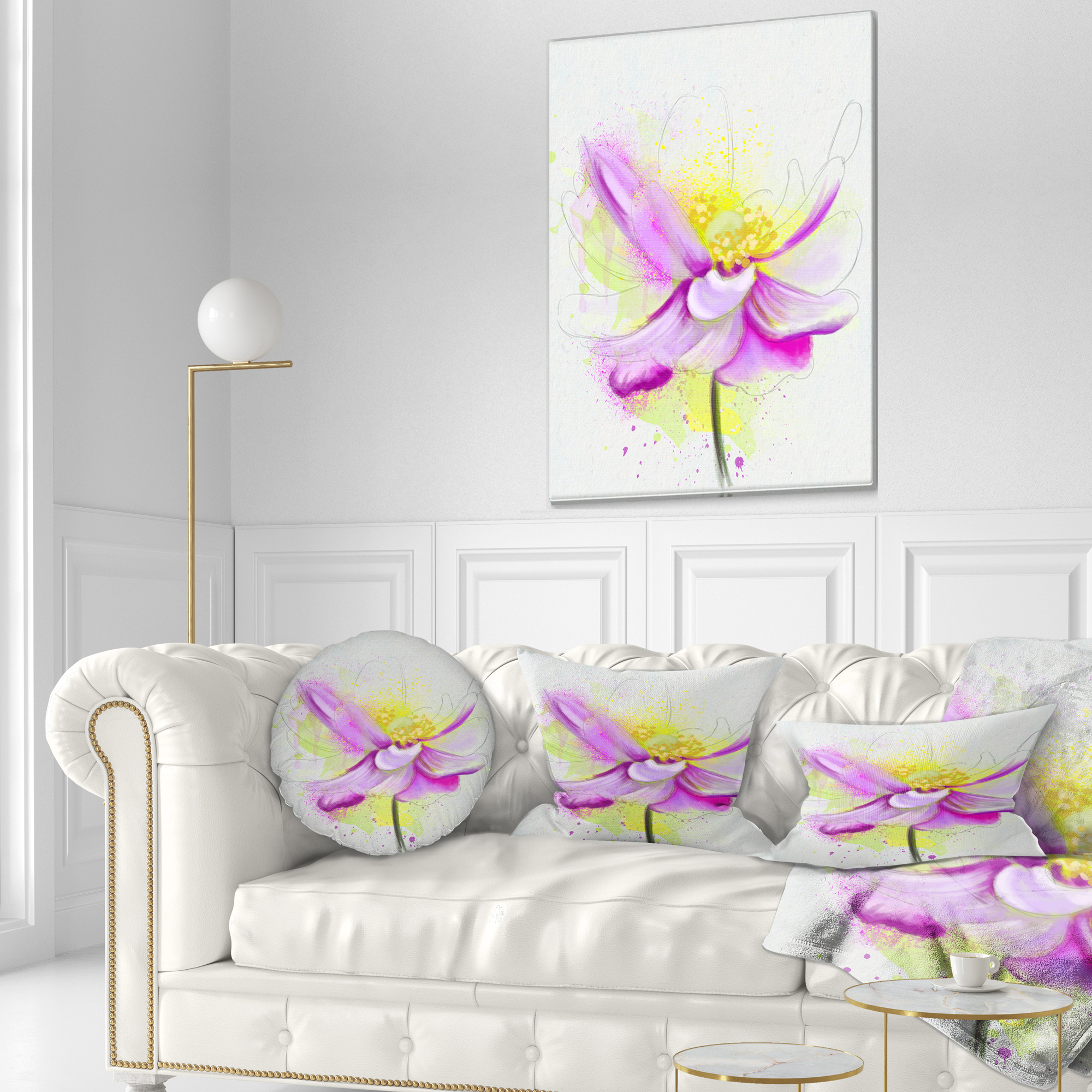 Designart Beautiful Purple Flower with Yellow - Flowers Throw Pillowwork - 12x20