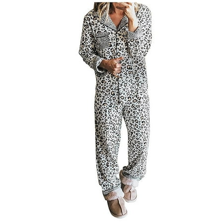 

Dadaria 2 Piece Outfits for Women Pants Sets Going Out Pajama Set Long Sleeve Leopard Print Sleepwear Nightwear Soft Pjs Lounge Sets White XXL Female