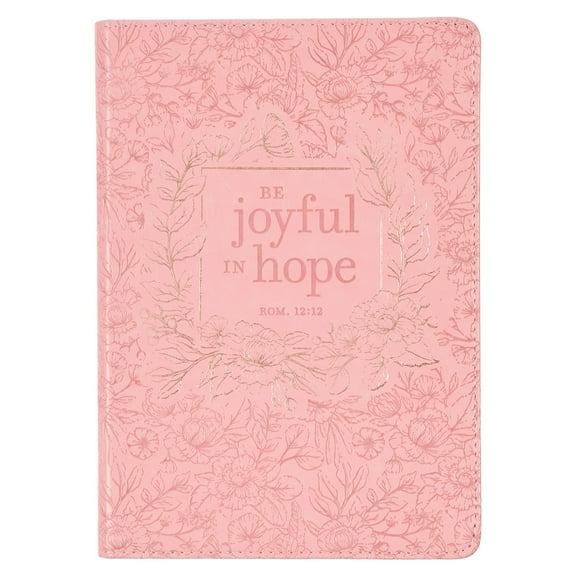 Christian Art Gifts Classic Journal Joyful in Hope Romans 12:2 Inspirational Scripture Notebook, Ribbon Marker, Pink Gold Floral Faux Leather Flexcover, 336 Ruled Pages