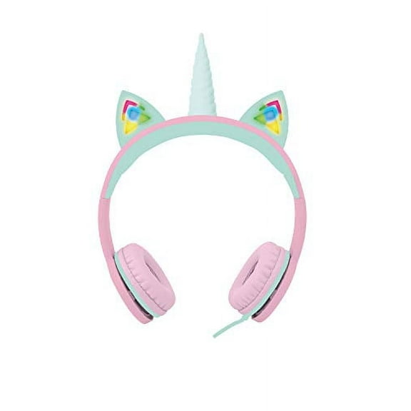 Gabba Goods Premium Kid's/Children's Safe Sound LED Light Up in The Dark Unicorn Over The Ear Comfort Padded Stereo Headphones with AUX Cable | Earphones - 85 Decibels