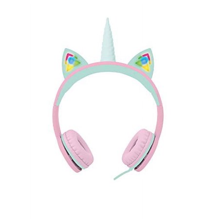 Gabba Goods Premium Kid s/Children s Safe Sound LED Light Up in The Dark Unicorn Over The Ear Comfort Padded Stereo Headphones with AUX Cable | Earphones - 85 Decibels