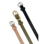 No Boundaries Women's Womens Faux Leather 3 for 1 Basic Belts, Black/ Olive/ Tan