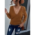 thumbnail image 5 of Asyoly Women Cable Knit Sweater Long Sleeve Deep V Neck Solid Color Wrap Slim Lace Sexy Pullover Ribbed Hem Jumper Elegant Knitwear Top, 5 of 7