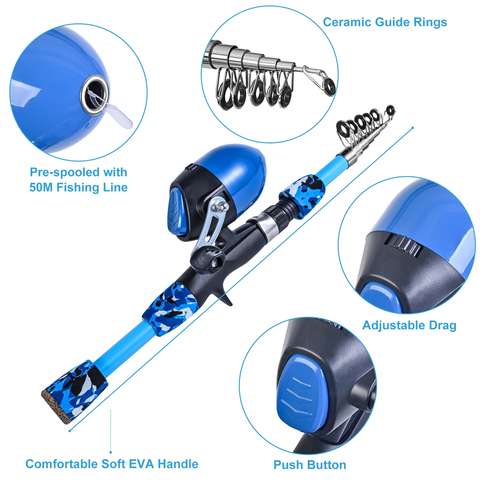 Blusea Kids Fishing Rod and Reel Combo Kit with Fishing Stool Landing Net Telescopic Fishing Pole Tackle Box