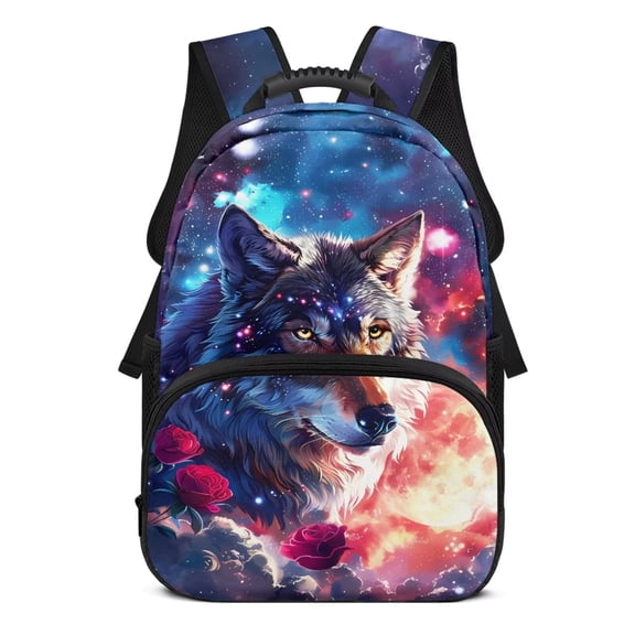KUIFORTI Galaxy Wolf Print Kids Backpack Large Capacity with Multiple Organizer Pockets Suitable for Elementary Primary Middle Back to School Supplies for Students