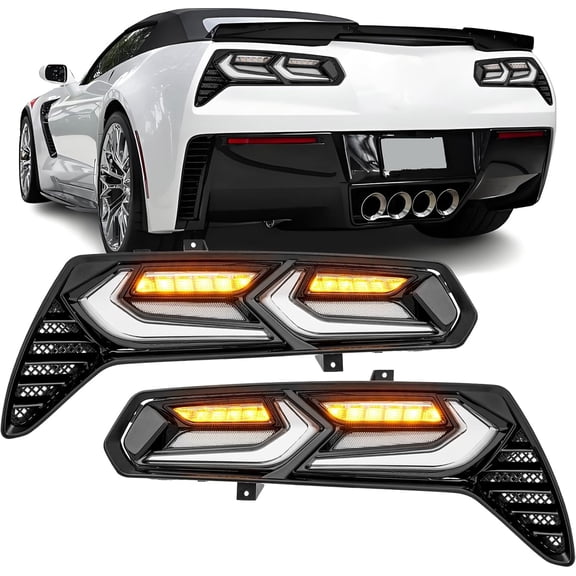 For 2014-2019 Chevy Corvette C7 LED Tail Lights w/LED Sequential Turn Signal C8 Style Black Clear