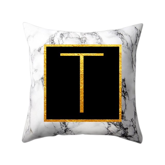 leyfeng Fundas de almohada modernas 45 * 45 Alfabeto dorado Letra de la palabra Patrón de mármol blanco Funda de almohada Super Soft Throw
