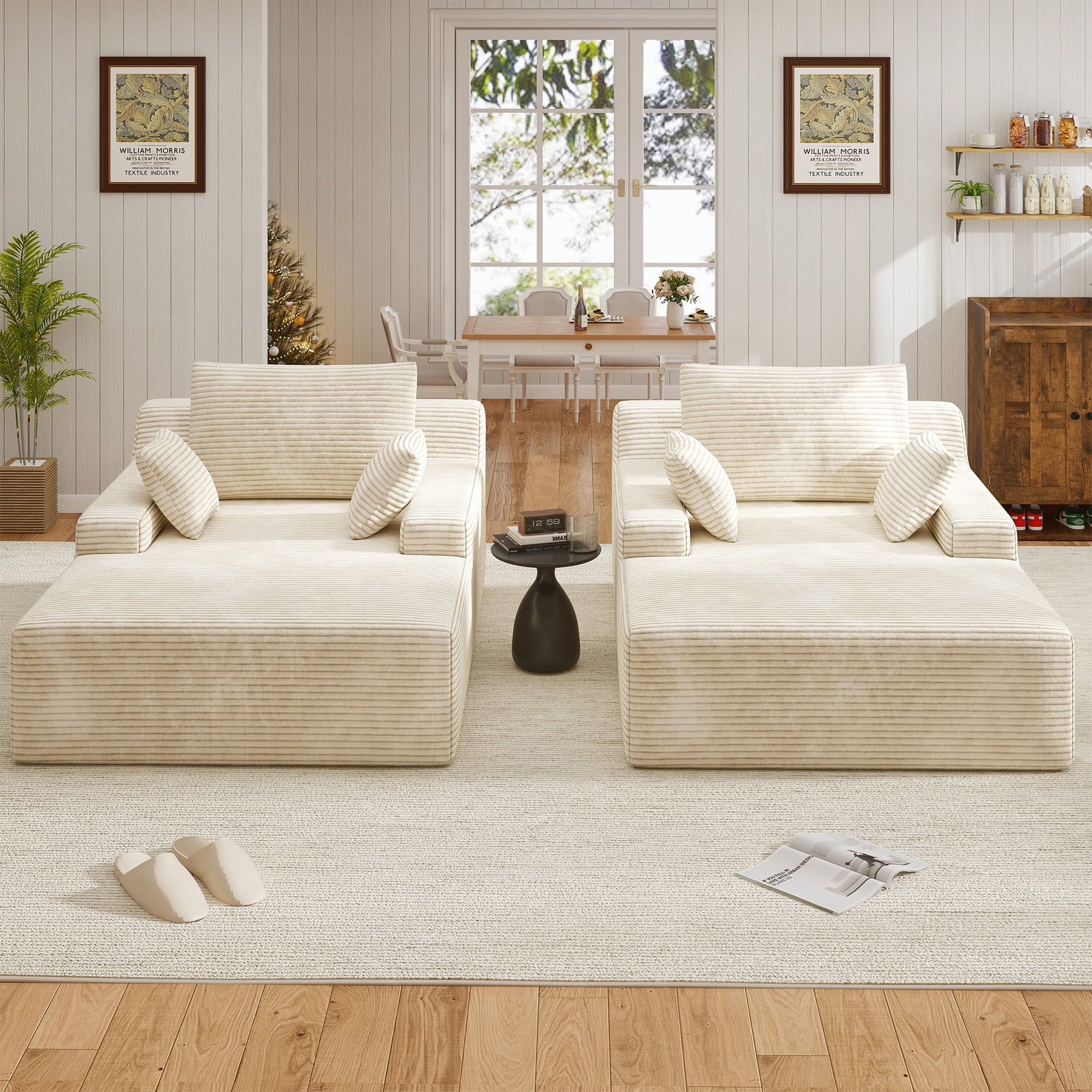 Daluvenix 51 Inch Chaise Lounge Chair Indoor Oversized Corduroy Upholstered Boneless Sofa Bed Deep Seat Sleeper Couch Reading Chairs Cloud Sofas Couches for Living Room