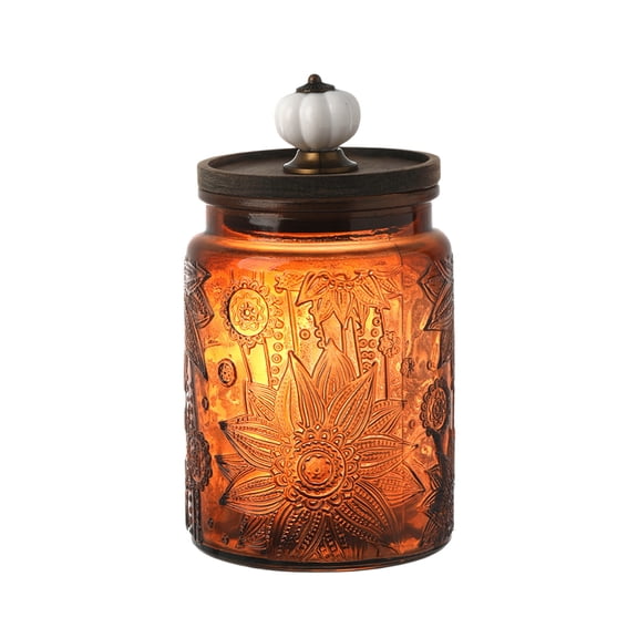 Colored Vintage Glass Jar,Embossed Kitchen Canister with Pumpkin Knob Lid for Sugar,Coffee,Candy,Grain Storage,Textured Glass Airtight Food Storage Container,Brown