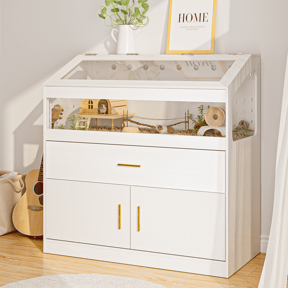 Waleaf 39 inch Hamster Cage with Acrylic Panels & Storage Shelf, Openable Top guinea pig Habitats for All Your Small Animals（39.4" x19.7"x 40.4"）