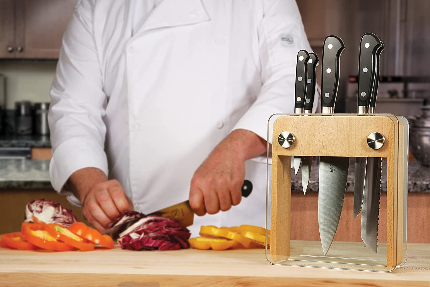 Mercer Culinary Renaissance 6-Piece Forged Knife Block Set, Wood Block with Tempered Glass