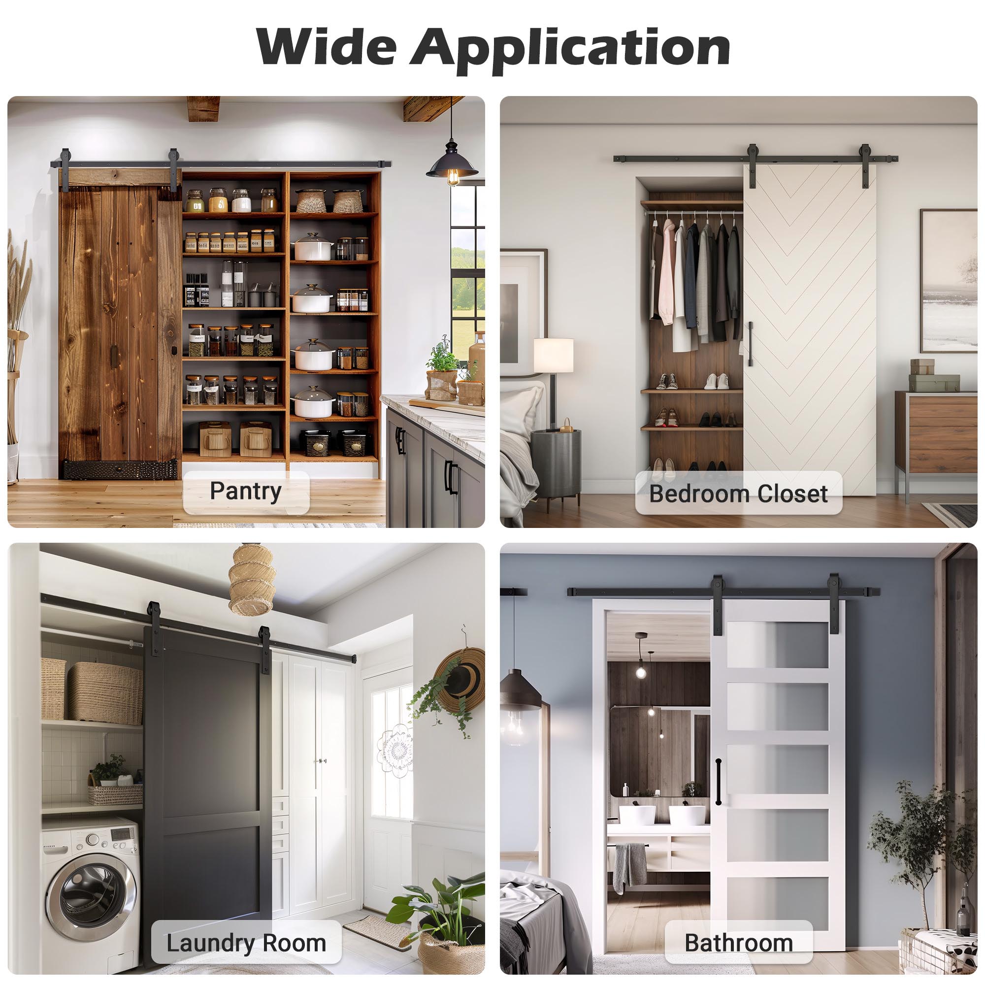 Aquaterior 8ft Sliding Barn Door Hardware Kit Single Door Hang Black Finsih 6x Tracks Count per Pack