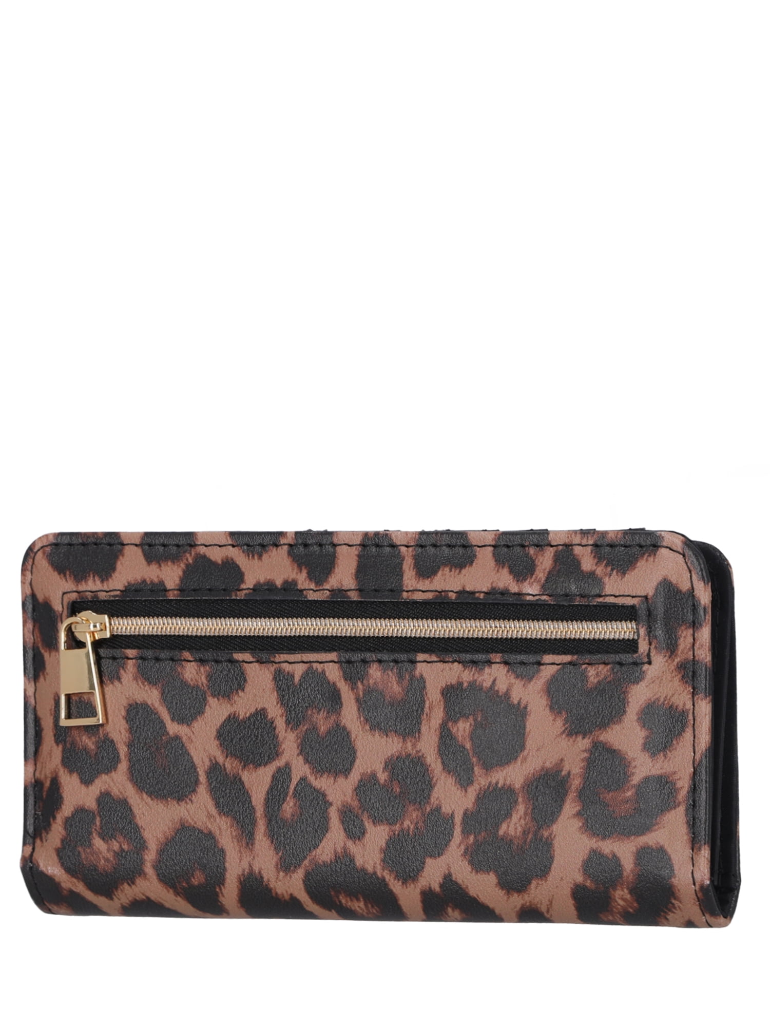Time and Tru Women's Alexandra Slim Tab Wallet, Leopard Print
