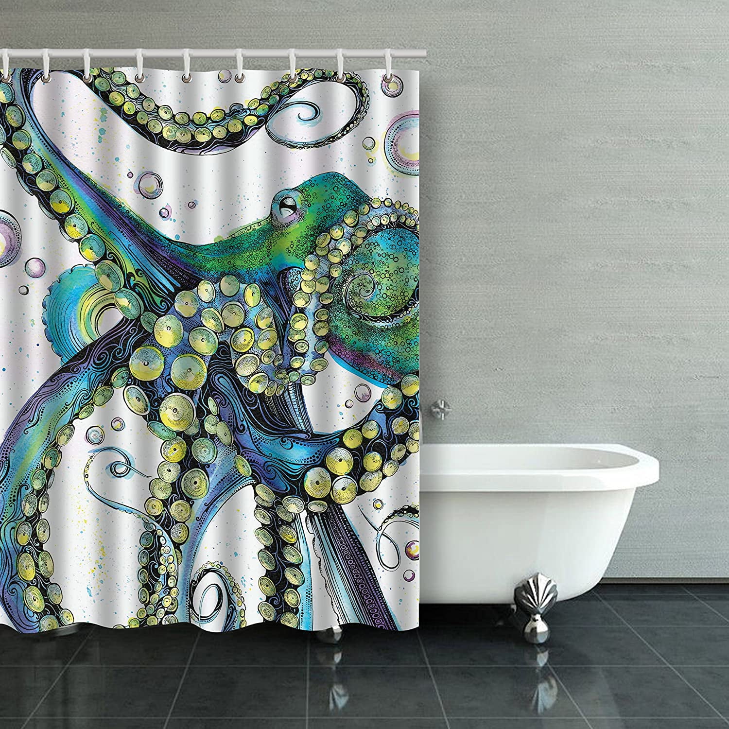 Details about   Retro Painting Yellow Giant Octopus Waterproof Polyester Shower Curtain Set 72" 