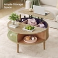 thumbnail image 2 of Round Lift Top Coffee Table, Modern Coffee Table with 180° Curved Sliding Door, Fluted Accent Coffee Tables with Hidden Storage and Open Shelves, for Living Room, Office, Oak, 2 of 7