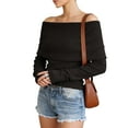 thumbnail image 2 of Deago Womens Off The Shoulder Sweater Long Sleeve Ribbed Knit Pullover Sweaters Slim Fit Going Out Fall Tops Blouse (Black, S), 2 of 8