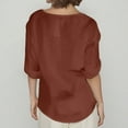 thumbnail image 4 of Tianiyouqing Womens Shirts 3/4 Sleeve Cotton Linen Gauze Tops Casual Button V Neck Button Blouses Loose Fit Coffee S, 4 of 7