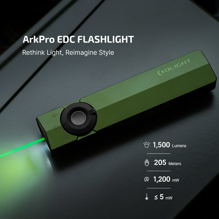 Olight ArkPro EDC Flat Flashlight Rechargeable 1500 Lumens Green