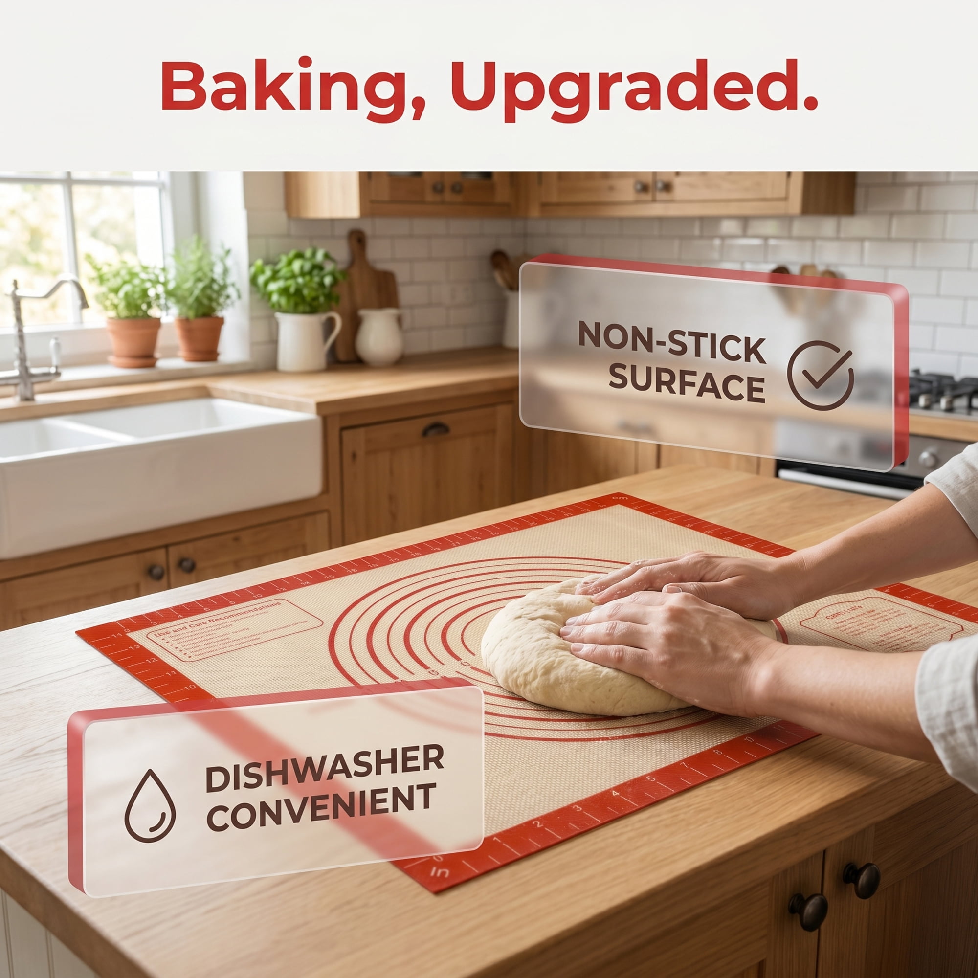 Unique Bargains Silicone Pastry Non Stick Baking Mat with Measurements Red A 16"x20"
