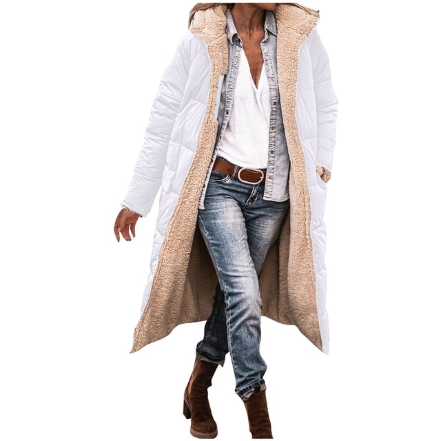 Veste Réversible, Manteau Long d'Hiver pour Femmes, Matelassé, Poches Zippées, Chaud, Élégant, Polyvalent