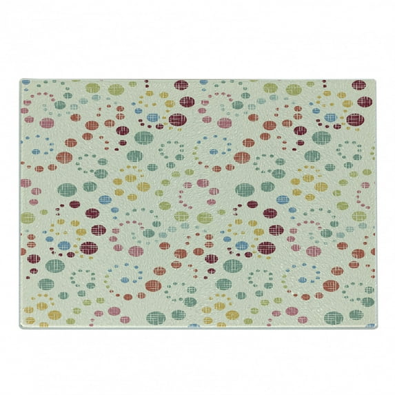 Modern Art Cutting Board, Grunge Polka Dots Spots Backdrop Motif Retro Nostalgic Aesthetic Image Print, Decorative Tempered Glass Cutting and Serving Board, Small Size, Multicolor, by Ambesonne