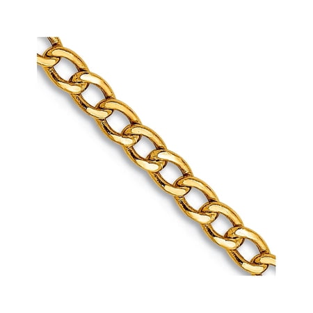 14k Yellow Gold Hollow Polished Lightweight Lobster Claw Closure Curb Chain Necklace 20 Inch 2.5mm Wide Chain Necklace f