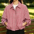 thumbnail image 2 of Aswuknt Womens Checkered Plaid Bomber Jacket Zip Front Lightweight Casual Jacket Long Sleeve Collared Fall Outerwear With Pockets, 2 of 9