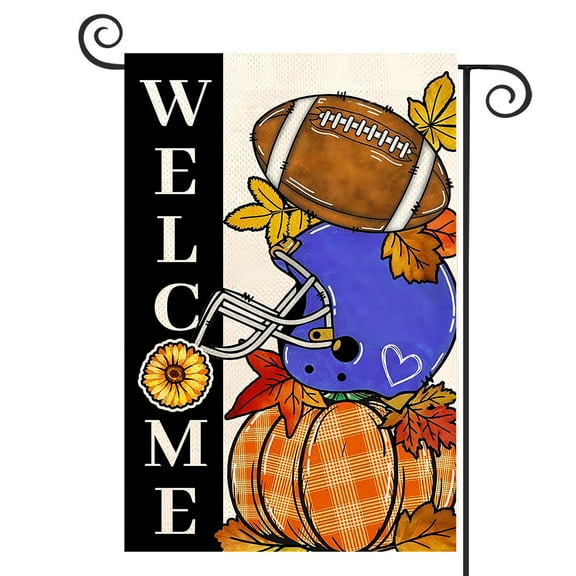 DMERBYL Fall Football Welcome House Flags Vertical Double Sided 12 x 18 Inch, Pumpkin Autumn Sports Game Day Large Flag for Yard Thanksgiving Seasonal Holiday Outside Outdoor Decoration(Blue)