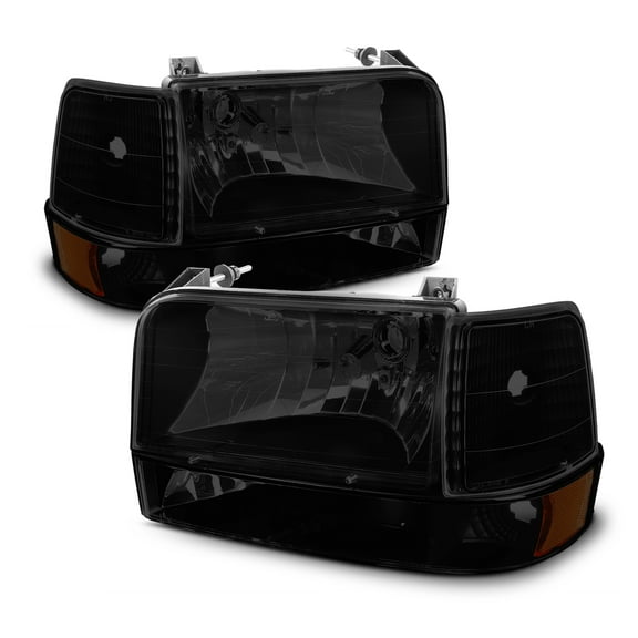 AKKON - For Black Smoke 92-96 Bronco F150 F250 Headlights Replacement Corner Bumper Signal Lamps 6pcs Set