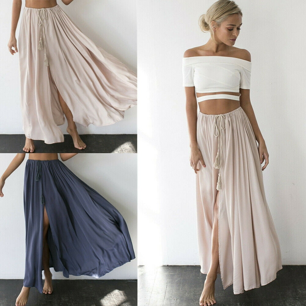 Hot Women Sexy Summer Dress Boho Maxi Skirt Beach Dress Tops Slim S M L
