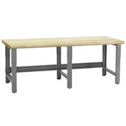 BenchPro  30 x 120 x 30 to 36 in. Adjustable Height Roosevelt Workbenches with 1.75 in. Thick Solid Maple Lacquered Butcher Block & Round Front Edge Top, Gray