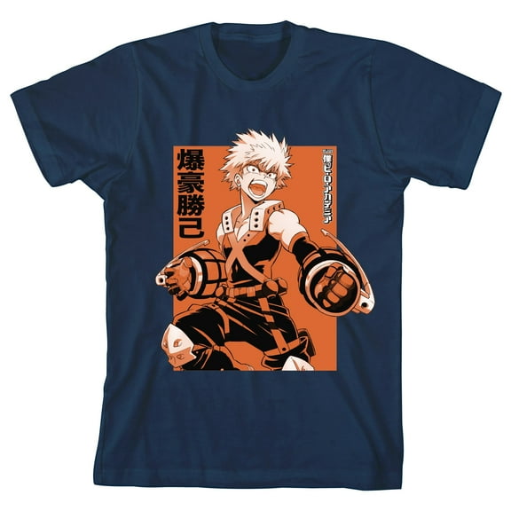 My Hero Academia Katsuki Bakugou Boy's Navy T-shirt-Medium