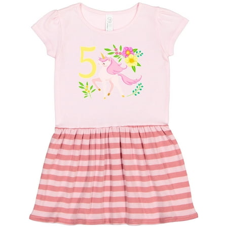 

Inktastic Fifth Birthday Pink Unicorn with Flowers Gift Toddler Girl Dress