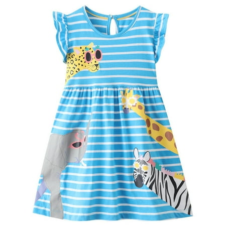 

Toddler Baby Kids Fly Sleeve Cartoon Printing Dresses Princess Dress Outfits