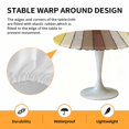 thumbnail image 2 of Elastic Fitted Round Tablecloth, Yellow Brown Waterproof Stretch Table Cover for 45"-54" Tables, Farmhouse Wood Grain Vintage Striped Washable Outdoor Tablecloths for Patio, Picnic, Camping, 2 of 9