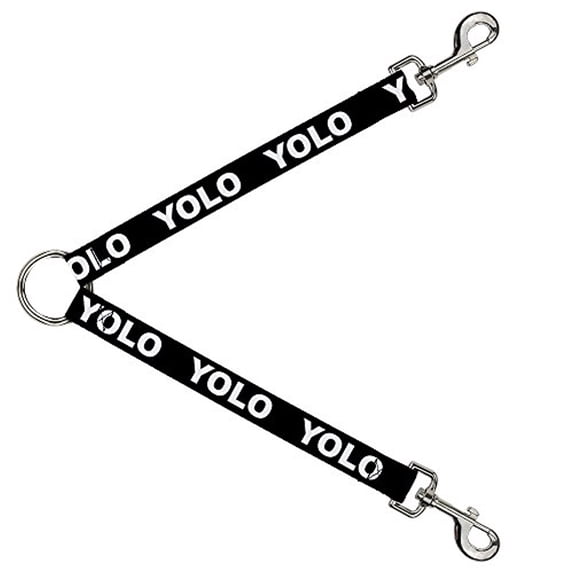 Buckle-Down Leash Splitter - YOLO Black White - 1" Wide - 30" Length
