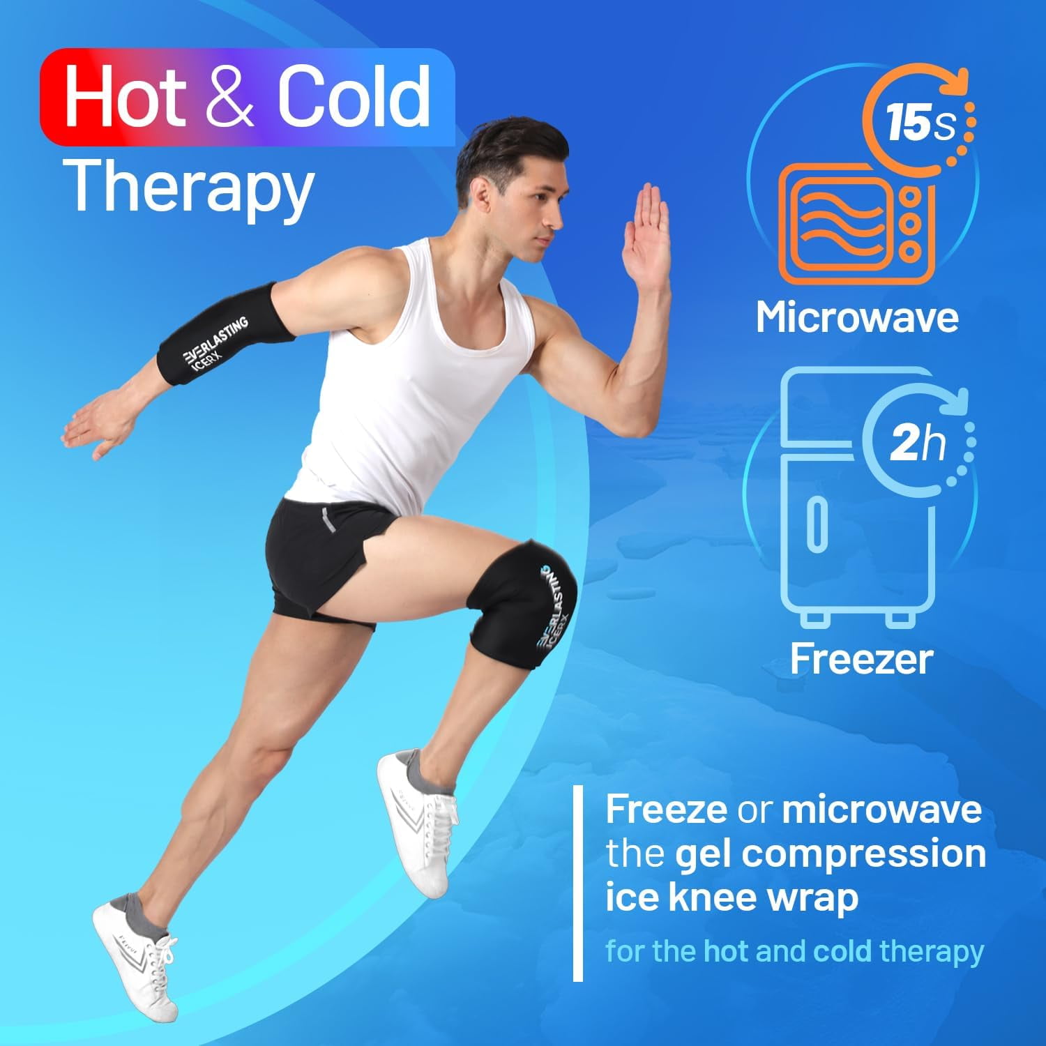 Everlasting Ice RX Reusable Knee Ice Wrap, Hot and Cold Compression Sleeve for Pain Relief, Medium