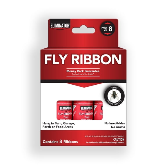 Eliminator Non-Toxic Fly Ribbon, 8 Pack, Poison-Free Pest Control, Sticky Paper, Traps Flying Insects - (4 Pack Of 8 Count)